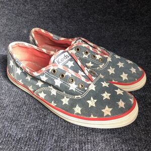 Keds Star-Print Slip-On Sneakers in Blue and Red